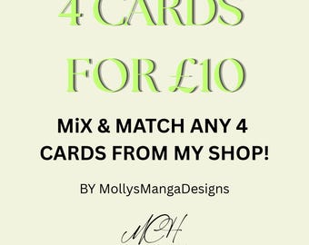 Mix & Match A6 Manga Cards Bundle, Choose Any 4, Birthday, Occasion, MollysMangaDesigns