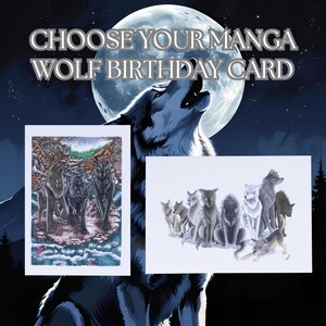 Anime Wolf Birthday Card, Wolf Pack Manga Art for Nature Lovers, Kawaii Otaku Greeting Card, Unique Gift for Anime Fans, Anime Birthday Gift