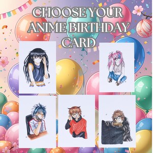 Tarjeta de felicitación de cumpleaños Otaku A6 con sobre, interior en blanco, para cualquier ocasión, tarjeta de cumpleaños para niñas y niños, regalo de cumpleaños para fanáticos del manga.