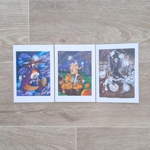 Carte d'anime d'Halloween, carte de voeux A6 pour filles manga, cadeau d'Halloween manga kawaii mignon pour les amateurs de mangas, carte de fan de manga Destiny Heart
