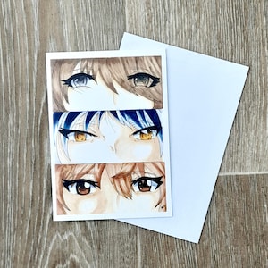 Biglietto di auguri di compleanno per ragazzo con occhi manga, formato A6, biglietto di auguri anime, arte manga kawaii, regalo di compleanno unico per lui, simpatico biglietto per amanti dei manga