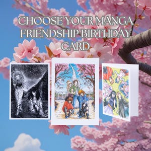Manga Freundschaft A6 Grußkarte mit Umschlag, innen blanko, Geburtstagskarte für jeden Anlass, Karte für Freunde, Geschenk für Manga Fans