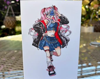 Manga Girl Birthday Card: Hand Drawn Anime Artwork, Destiny Heart Storm Greetings (A6)
