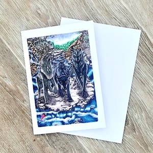 Carte de voeux meute de loups Anime Illustration de loup unique pour les fans de mangas Carte d'animal fantastique pour les amateurs d'anime et de loup