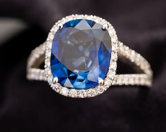 6.50 carat sapphire engagement ring, Unique Gemstone engagement ring, Sapphire diamond ring
