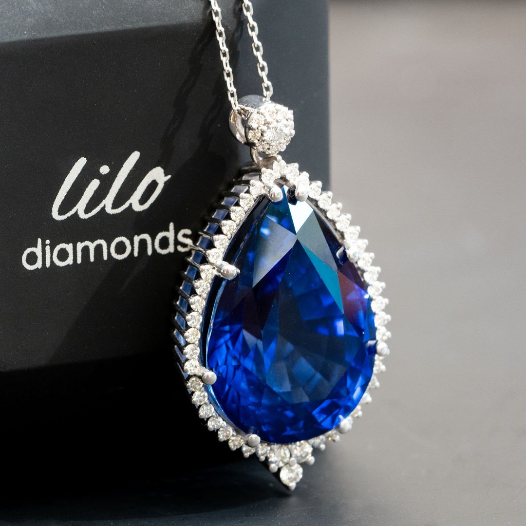 アクセサリー sapphire pendant Large Sapphire Pendant, Sapphire Necklace, Blue Sapphire Diamond