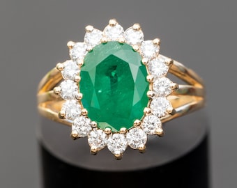 Anello di fidanzamento smeraldo da donna in oro 14K, anello di fidanzamento, anello verde smeraldo per lei, anello con diamanti smeraldo, anello smeraldo vintage
