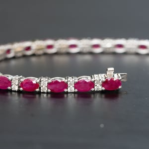 Ruby tennis bracelet for women, 9.30 carat natural ruby, 1.45 carat diamonds, wedding jewelry, Anniversary Gift, 50th birthday for wife