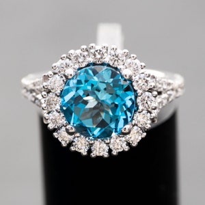 Topaz engagement ring for women, vintge topaz diamond ring gift for her, Blue topaz ring gold, Birthday gift, Anniversary gift for wife