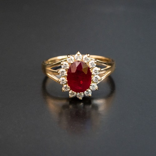 14K Yellow Gold Ruby Diamond Engagement Ring 14K Gold - Etsy