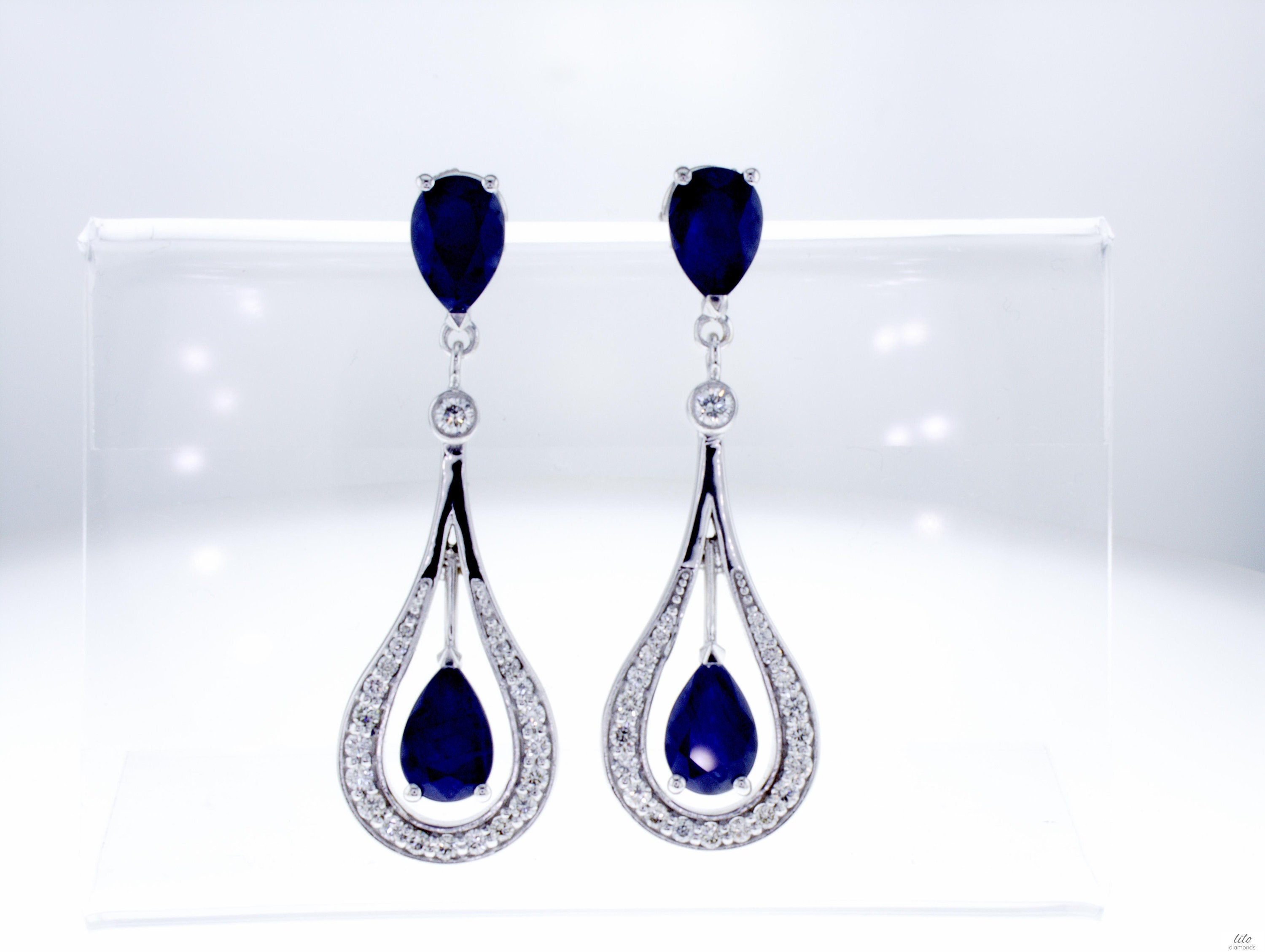 6.31 Ct Pear Blue Sapphire & Natural Diamond Earrings in 18K - Etsy