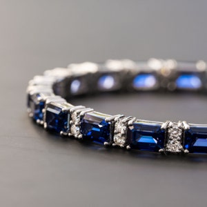 Sapphire bracelet, Tennis sapphire diamond bracelet for Women, blue Gemstone Bracelet gold Anniversary Gift for her, Wedding Jewelry