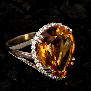 16.88 Ct Pear Orange Citrine & Natural Diamond Ring in 14K - Etsy