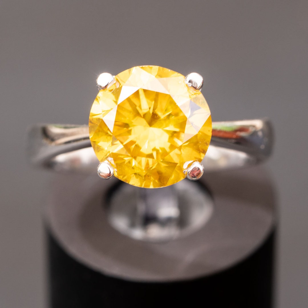 Yellow Diamond Ring, Diamond Engagement Ring for Women, 3.90 Carat
