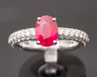 Anello di fidanzamento rubino naturale, anello rubino naturale 2.05 carati con diamanti naturali 1.51 carati, anello di fidanzamento con diamanti rubino da donna