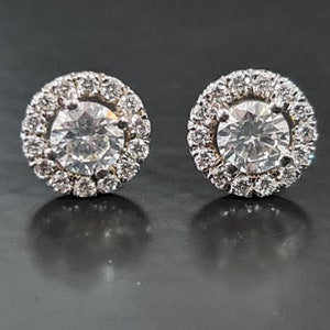 1.00ct natural round diamond Earrings for women 14K White Gold, Diamond Earrings studs, Women Birthday gift, Vintage Halo Diamond Earrings