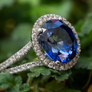 5.50 Ct Blue Sapphire Engagement Ring Sapphire Diamond Ring - Etsy