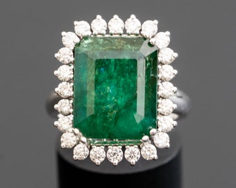 Emerald ring for women, Vintage emerald ring, Emerald diamond ring, Statement ring for her, Dinner ring for wife, Cocktail Ring for women