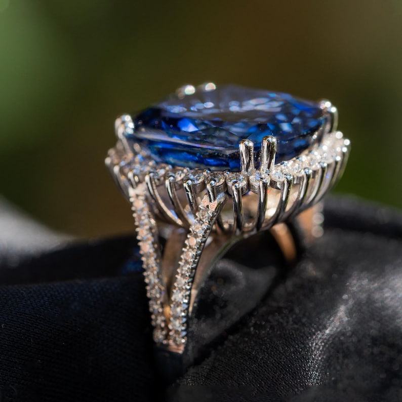 Vintage Sapphire Ring, Sapphire Diamond Ring, Statement Ring for Women