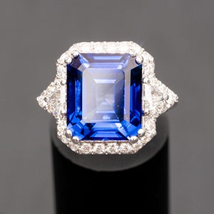 13.70 carat blue sapphire engagement ring, Unique sapphire ring, Gemstone engagement ring, Sapphire diamond ring