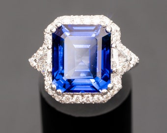 13.70 carat blue sapphire engagement ring, Unique sapphire ring, Gemstone engagement ring, Sapphire diamond ring