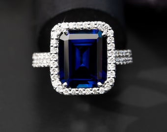 8.00 carat blue sapphire engagement ring, Unique sapphire ring, Gemstone engagement ring, Sapphire diamond ring