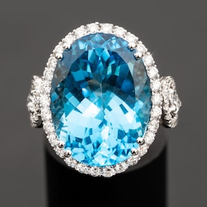 Blue topaz diamond ring for women, Large Statement ring for her, Vintage blue topaz ring gift for women, Cocktail ring, Anniversary gift