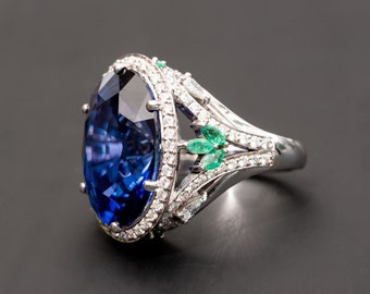 Anillo de zafiro para mujeres, Anillo de cóctel de zafiro vintage grande, Anillo de declaración de zafiro azul, Anillo de aniversario para ella, Regalo para mujeres