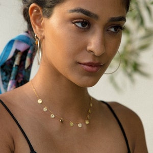 14K Gold Filled Charm Necklace, Dainty Bohemian Disc Necklace