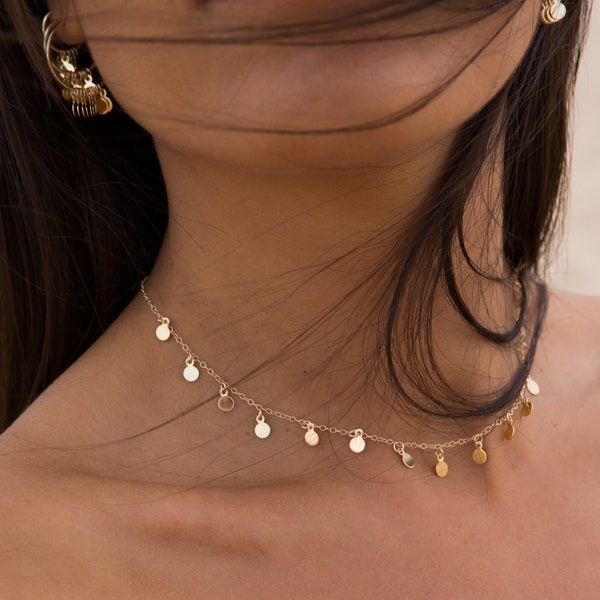 Gold Disc Short Necklace