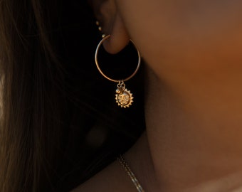 Sun Hoops, Gold Sun Earrings, Dainty Hoops, Gold Hoops, Gold Filled Hoops, Gold Filled Earrings, Sun Jewelry, Gold Earrings, Dainty Jewelry