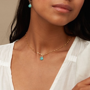 Turquoise Necklace, Natural Turquoise Pendant, Delicate Necklace, Gold Turquoise Jewellery, 14K Gold Filled Necklace, Genuine Turquoise