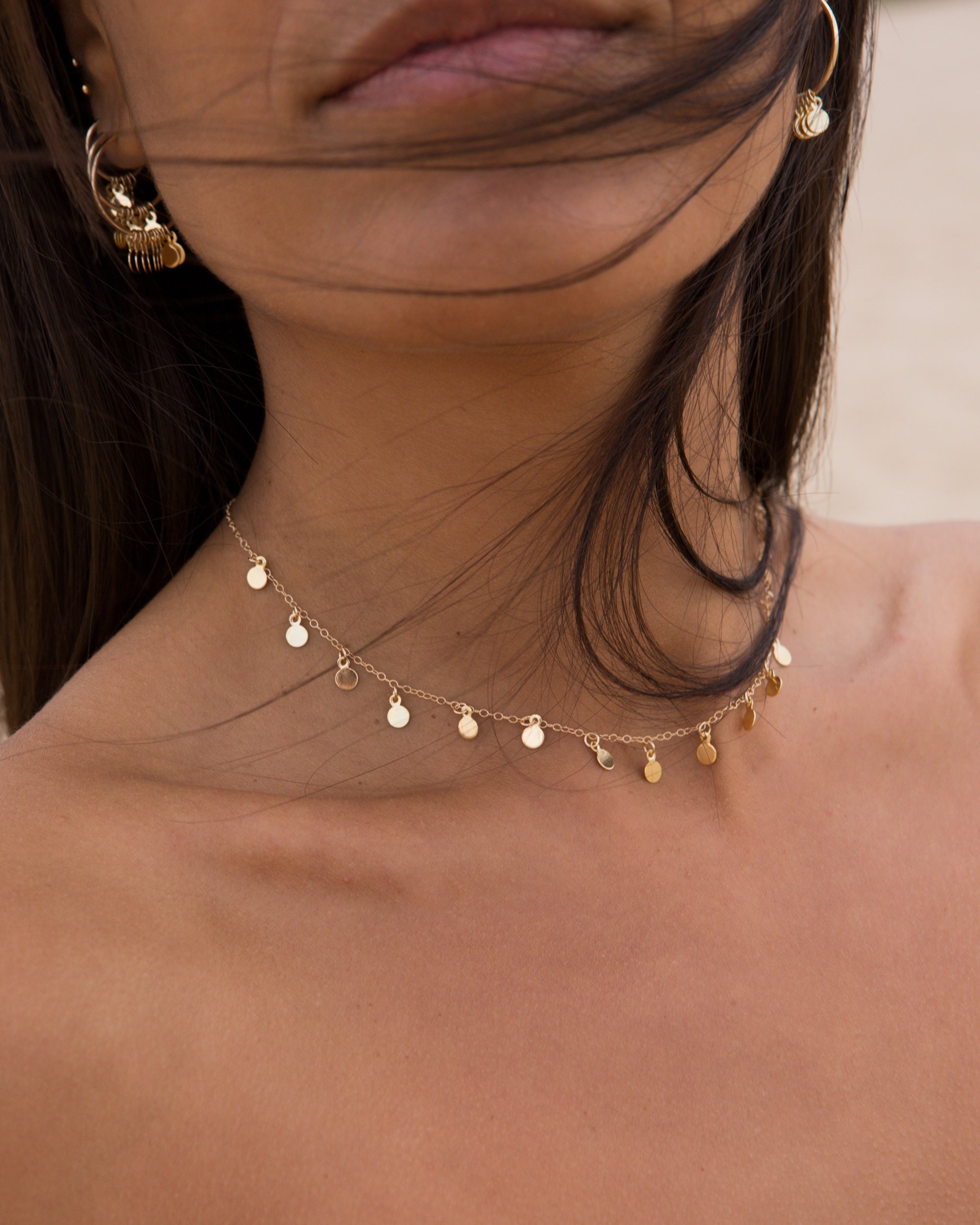 Gold Necklace Gold Disc Necklace Gold 