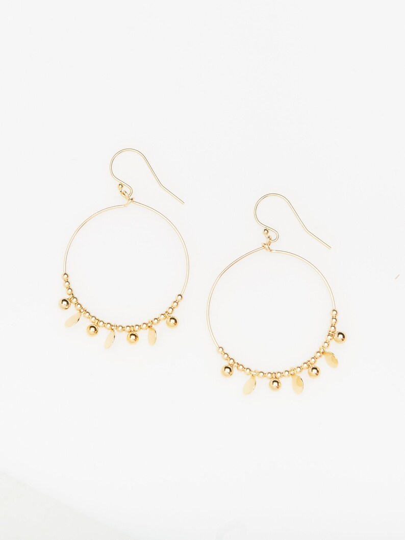 14K Gold Earrings, Dangle Earrings, Gold Filled Earrings, Gold Hoop Earrings, Gold Hoops, Minimalist Earrings, Boho Hoops, Bohemian Hoops image 5