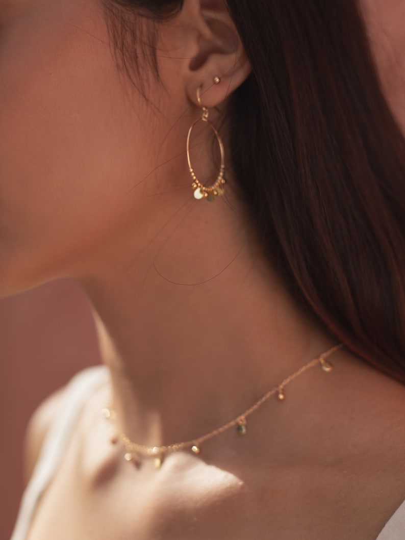 14K Gold Earrings, Dangle Earrings, Gold Filled Earrings, Gold Hoop Earrings, Gold Hoops, Minimalist Earrings, Boho Hoops, Bohemian Hoops image 2