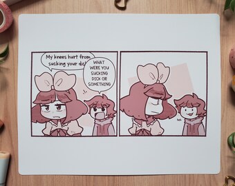 Rodillas lastimadas - Lámina de arte de cómic original para adultos - 10 x 8 - Arte kawaii lindo - Personaje original