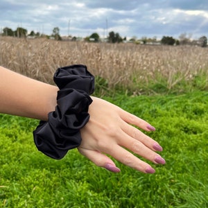 Jumbo Scrunchies, XL, Large, Giant, Oversized, Super Scrunchies - WIDE ELASTIC - Black Satin Scrunchie