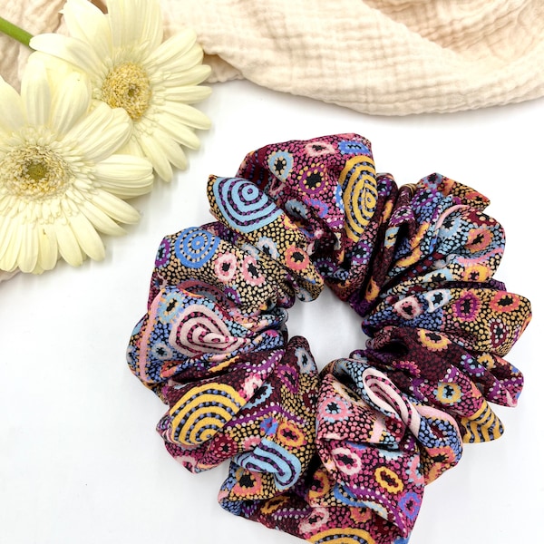 Jumbo Scrunchies, XL, Large, Giant, Oversized, Super Scrunchies - WIDE ELASTIC - Desert Oak Dreaming - Warlukurlangu Maisie Nungarrayi Ward