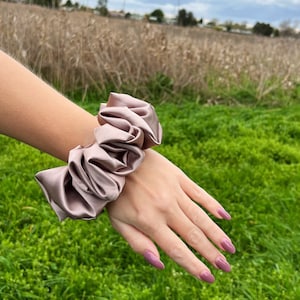 Jumbo Scrunchies, XL, Large, Giant, Oversized, Super Scrunchies - WIDE ELASTIC - Beige Satin Scrunchie