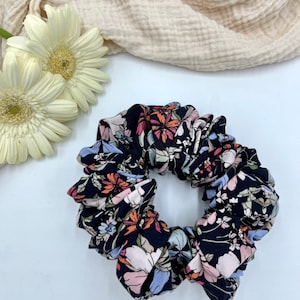 Jumbo Scrunchies, XL, Large, Giant, Oversized, Super Scrunchies - WIDE ELASTIC - Blue Flower Garden