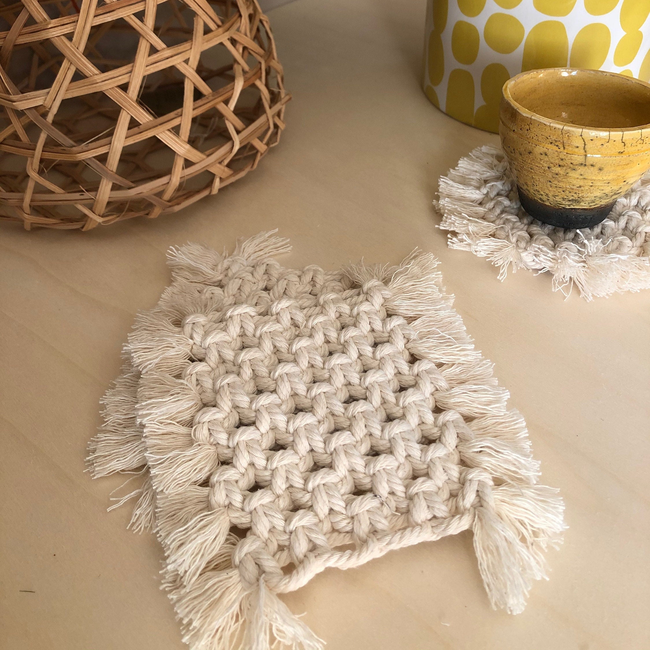 Lot de 2 - Sous Tasses en Macramé Sous Verres ou Bougeoir
