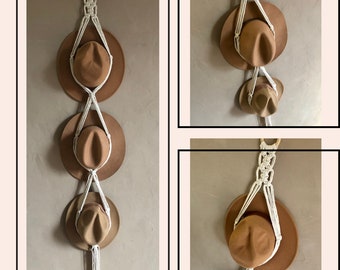 Triple support chapeau en macramé - porte chapeau