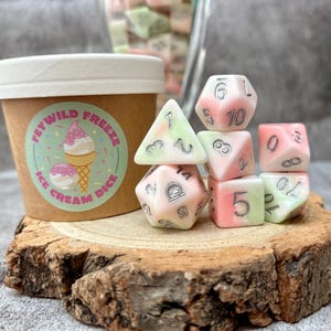 Ice Cream Dice Set: Pastel Resin DnD Dice with Silver Numbers