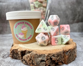 Ice Cream Dice Set: Pastel Resin DnD Dice with Silver Numbers