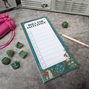 D&D Initiative Tracker Pad | DnD Stationery Pad | Feywild Green Cottagecore Mushrooms Notepad Dungeons and Dragons | DnD Gift for DM