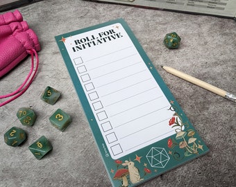 D&D Initiative Tracker Pad | DnD Stationery Pad | Feywild Green Cottagecore Mushrooms Notepad Dungeons and Dragons | DnD Gift for DM