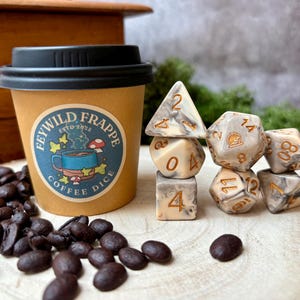 Coffee Dice Set: Resin Swirl DnD Dice in Espresso Cup