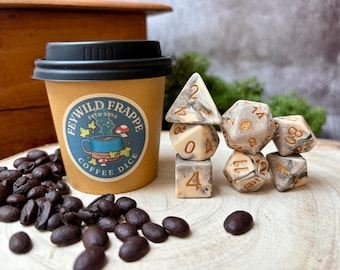Coffee Dice Set: Resin Swirl DnD Dice in Espresso Cup