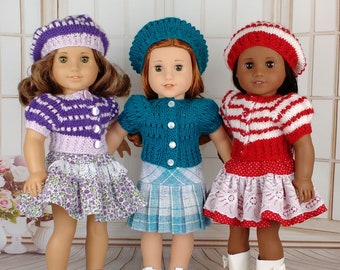 Knitting pattern for 18 in doll clothes. PDF ENGLISH Instant download. Cardigan and hat knitting pattern fits 18 in doll like American Girl