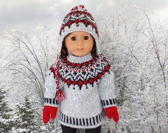 Doll clothes knitting pattern. PDF ENGLISH instant download. Fair isle sweater knitting pattern  fits 18 inch doll similar to American Girl.
